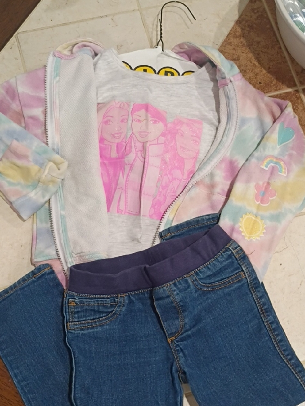 Garanimals Pastel Tie-Dye Zip Hoodie with Pink Graphic Tee